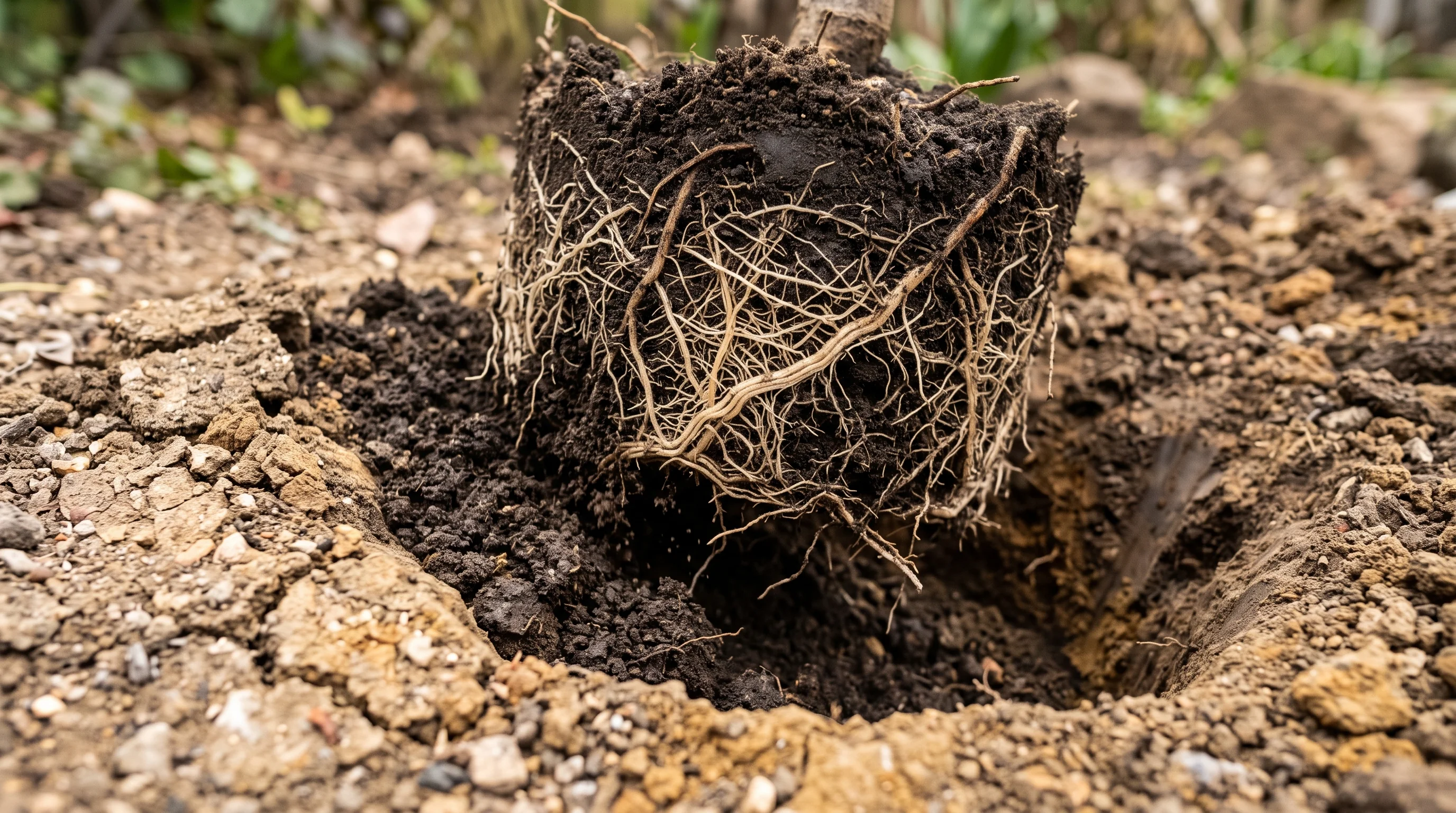 Baum pflanzen bei Trockenheit: junger Baum mit Stützpfahl in frisch aufgelockerter Erde