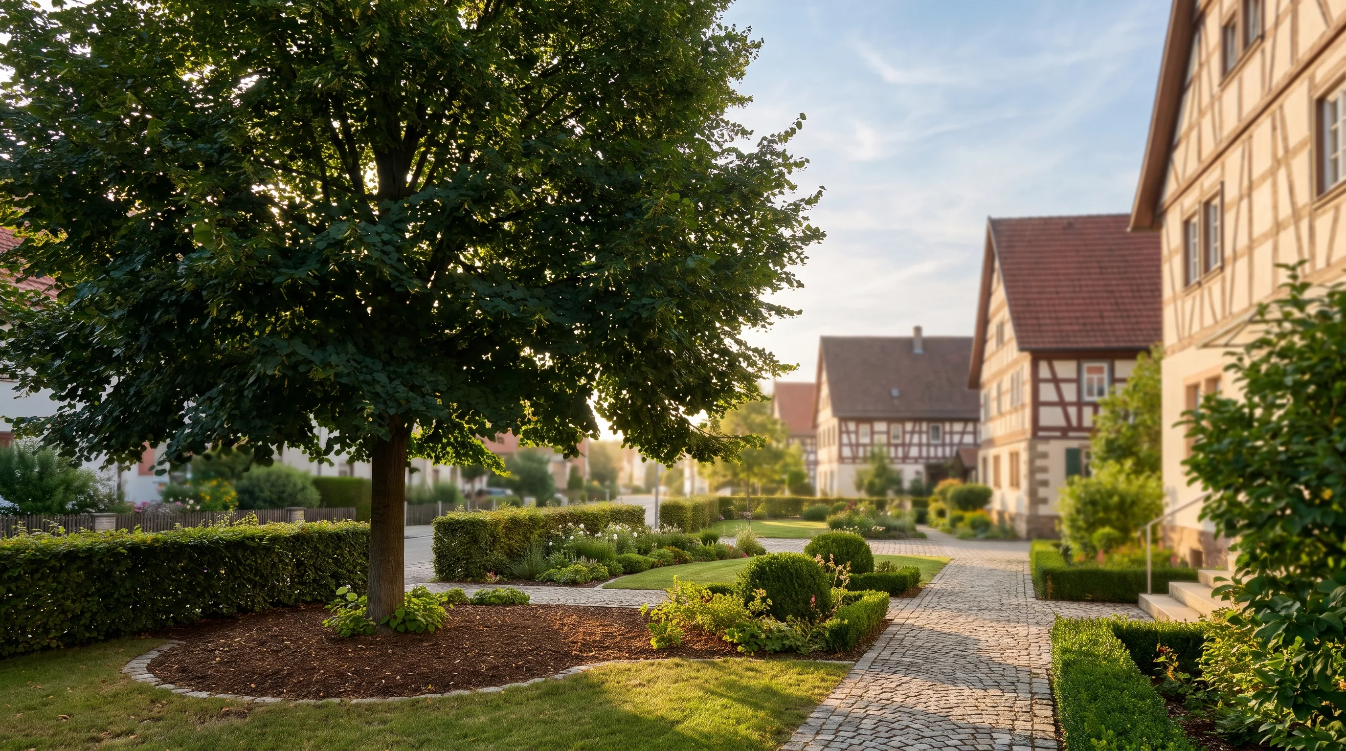 Weitwinkelaufnahme eines gepflegten Stadtbaums in Ulm nach professioneller Baumpflege