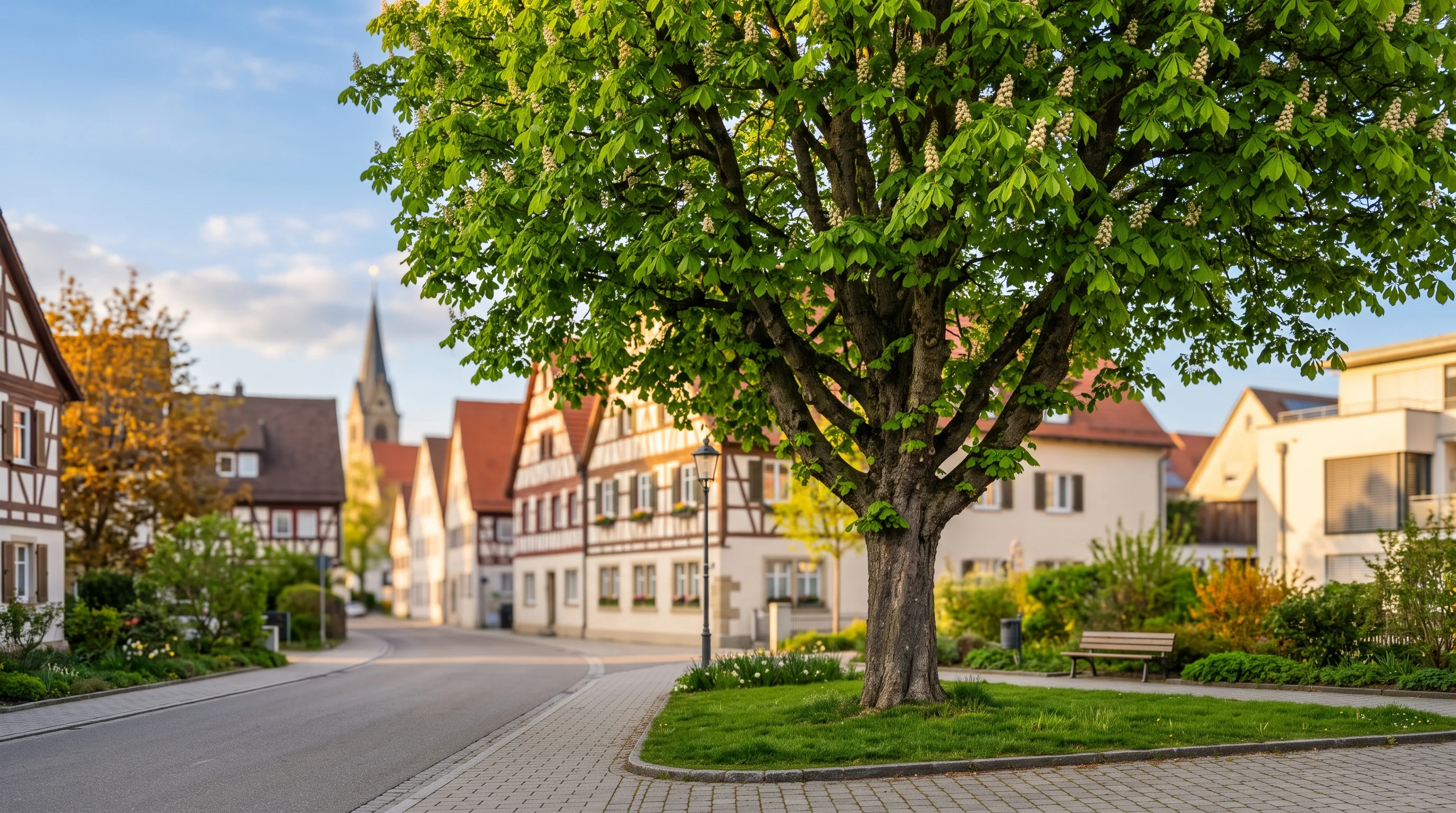 Ergebnis eines fachgerechten Baumschnitts in einem Garten in Neu-Ulm