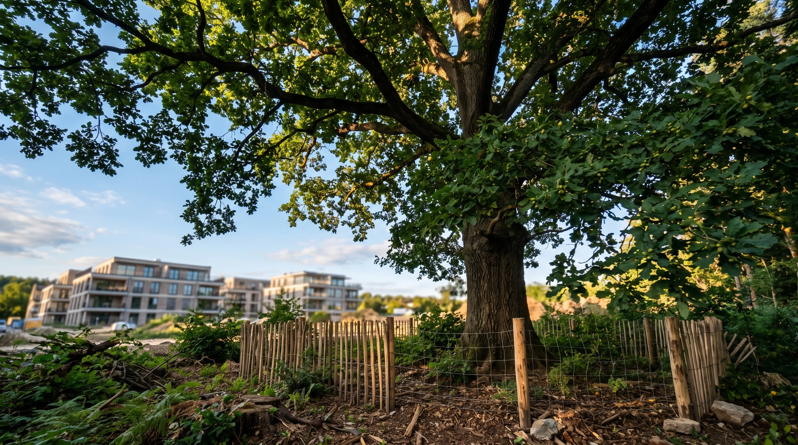 Freigelegter Wurzelbereich mit Kronentraufe eines großen Baumes am Rand eines Baugrundstücks in Süddeutschland