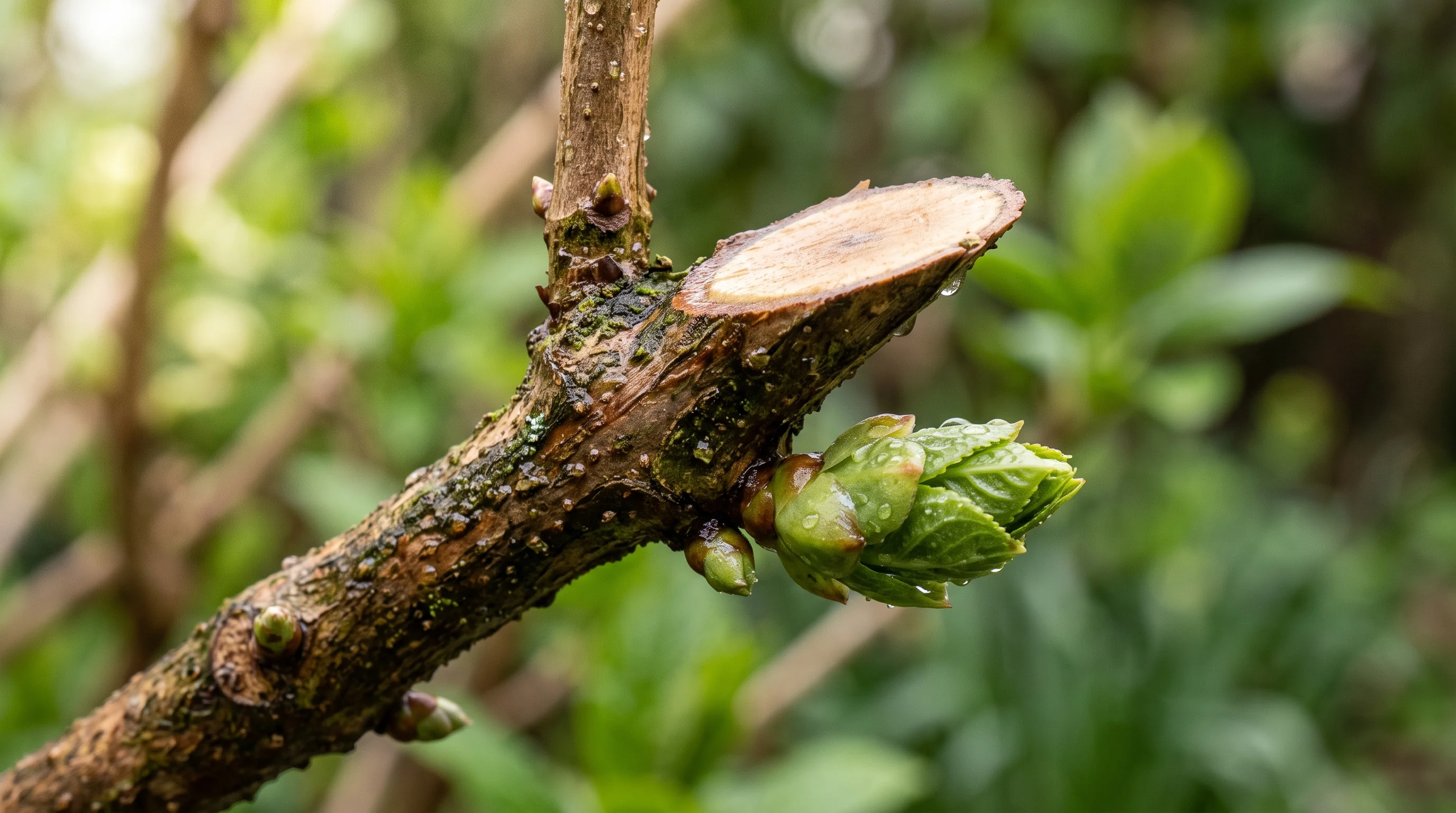 Blühende Forsythie im Vorgarten kurz vor dem Rückschnitt im Frühjahr