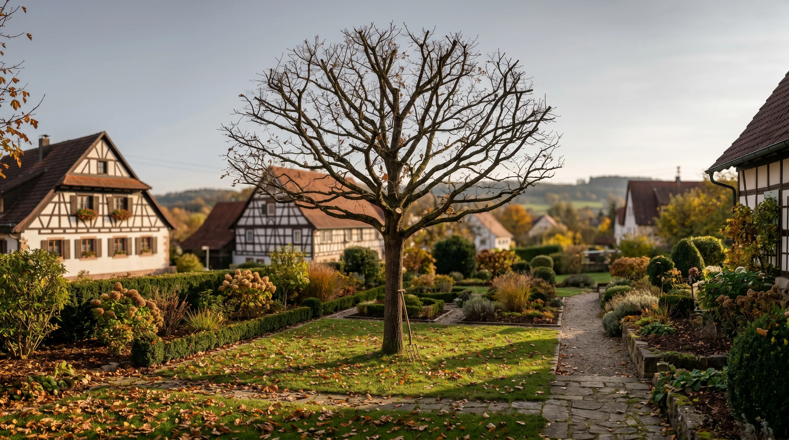 Laubbaum mit gepflegter Krone nach professionellem Kronenschnitt in einem Garten in Ulm