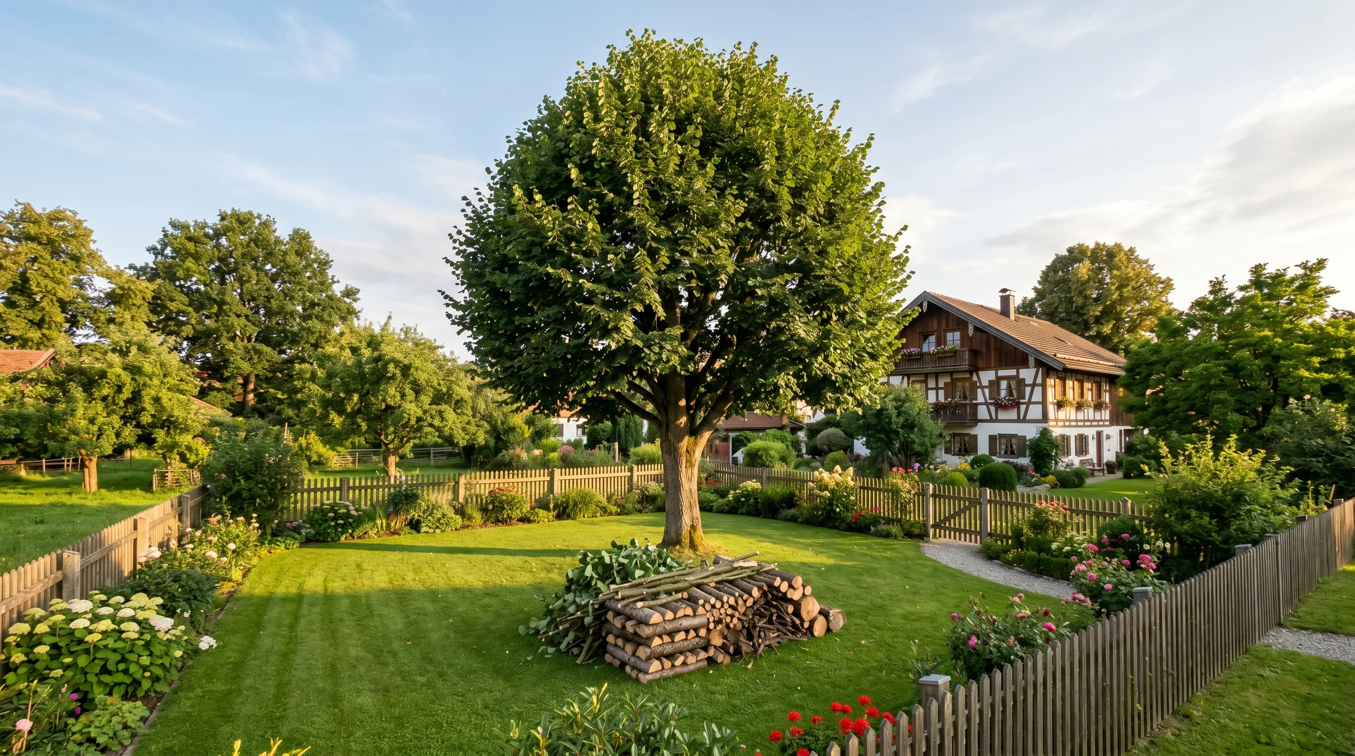 Aufgeräumter Garten nach fachgerechter Sturmschadenbeseitigung – Ergebnis professioneller Baumpflege in der Region Ulm
