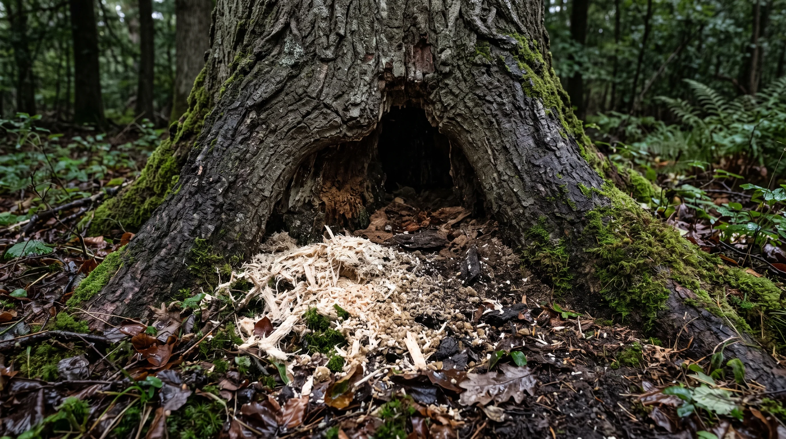 Nagemehl am Stammfuß als Warnsignal bei Ameisen am Baum