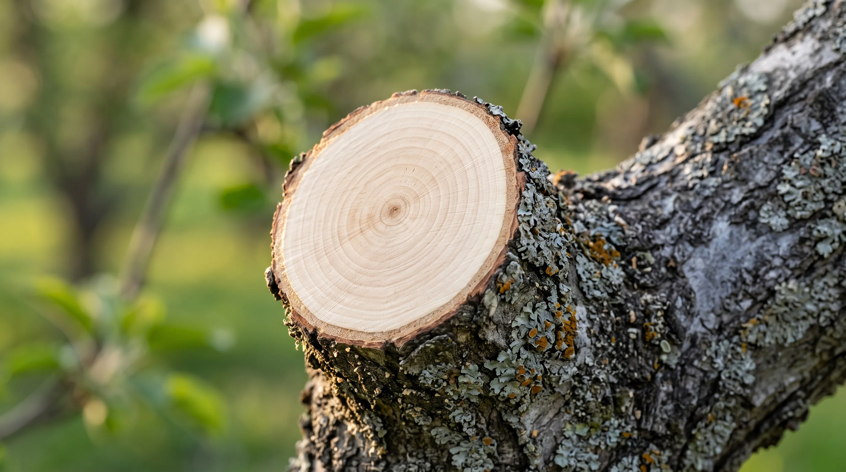 Baumpflege Langenau: Detailaufnahme einer sauberen Schnittstelle an einem alten Obstbaumast