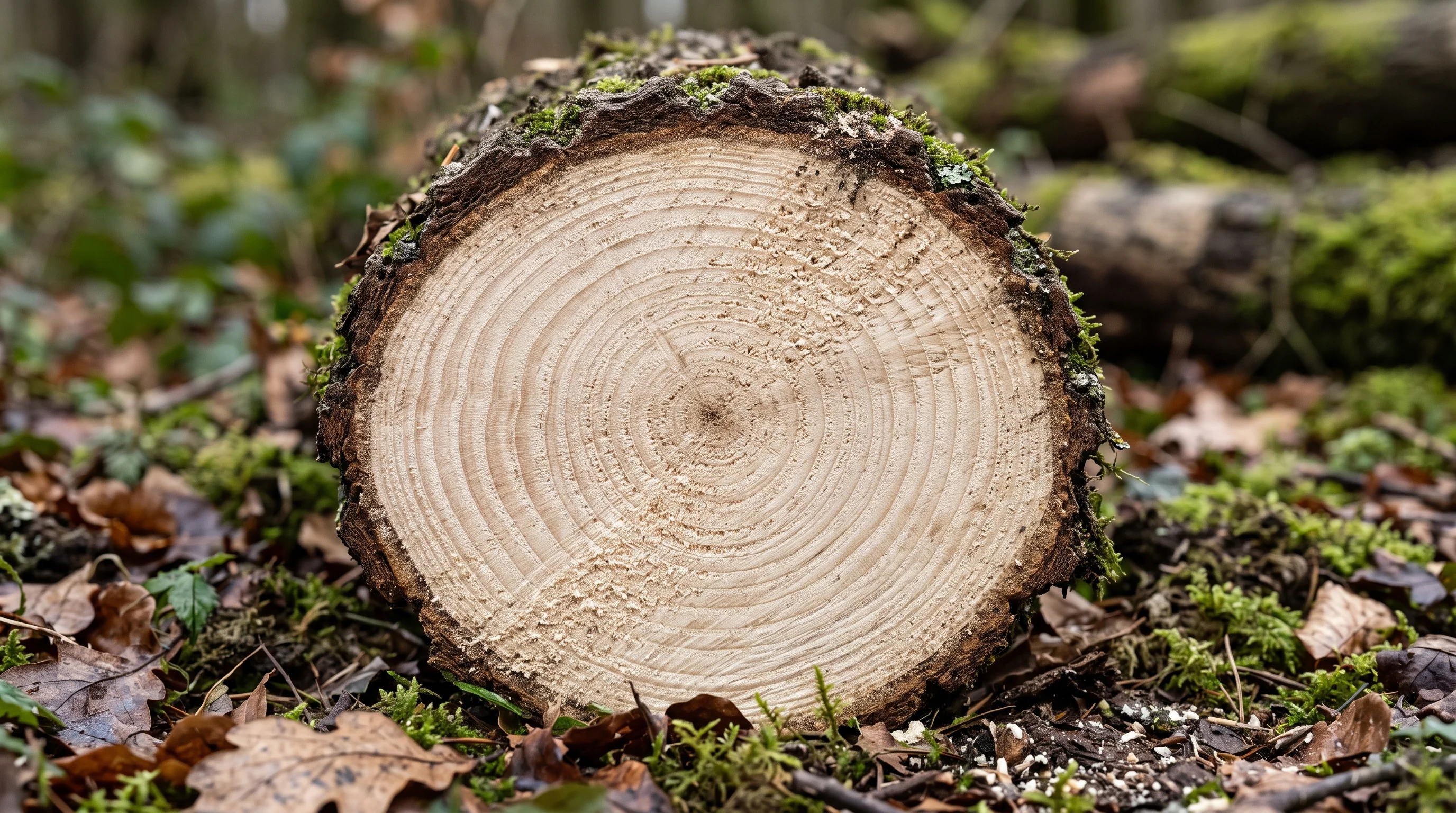 Schnellwachsende Bäume im Detail: Stammquerschnitt einer Pappel mit sehr breiten Jahresringen und weichem Holz